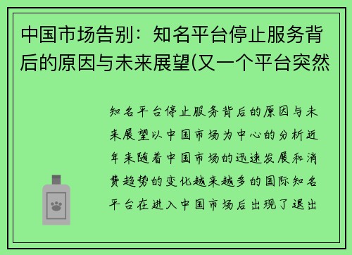 中国市场告别：知名平台停止服务背后的原因与未来展望(又一个平台突然关闭)