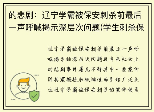 的悲剧：辽宁学霸被保安刺杀前最后一声呼喊揭示深层次问题(学生刺杀保安)