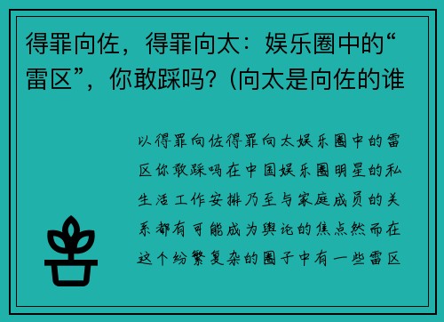 得罪向佐，得罪向太：娱乐圈中的“雷区”，你敢踩吗？(向太是向佐的谁)