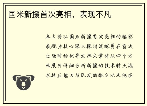 国米新援首次亮相，表现不凡