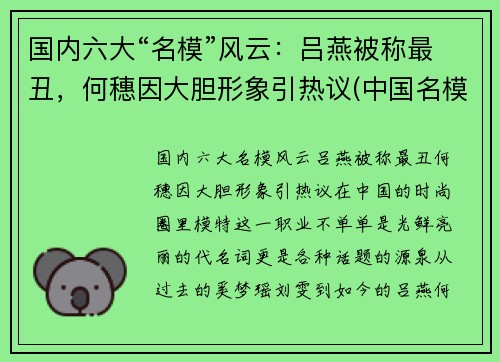 国内六大“名模”风云：吕燕被称最丑，何穗因大胆形象引热议(中国名模特 吕燕)