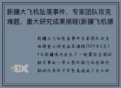 新疆大飞机坠落事件，专家团队攻克难题，重大研究成果揭晓(新疆飞机爆炸事件)